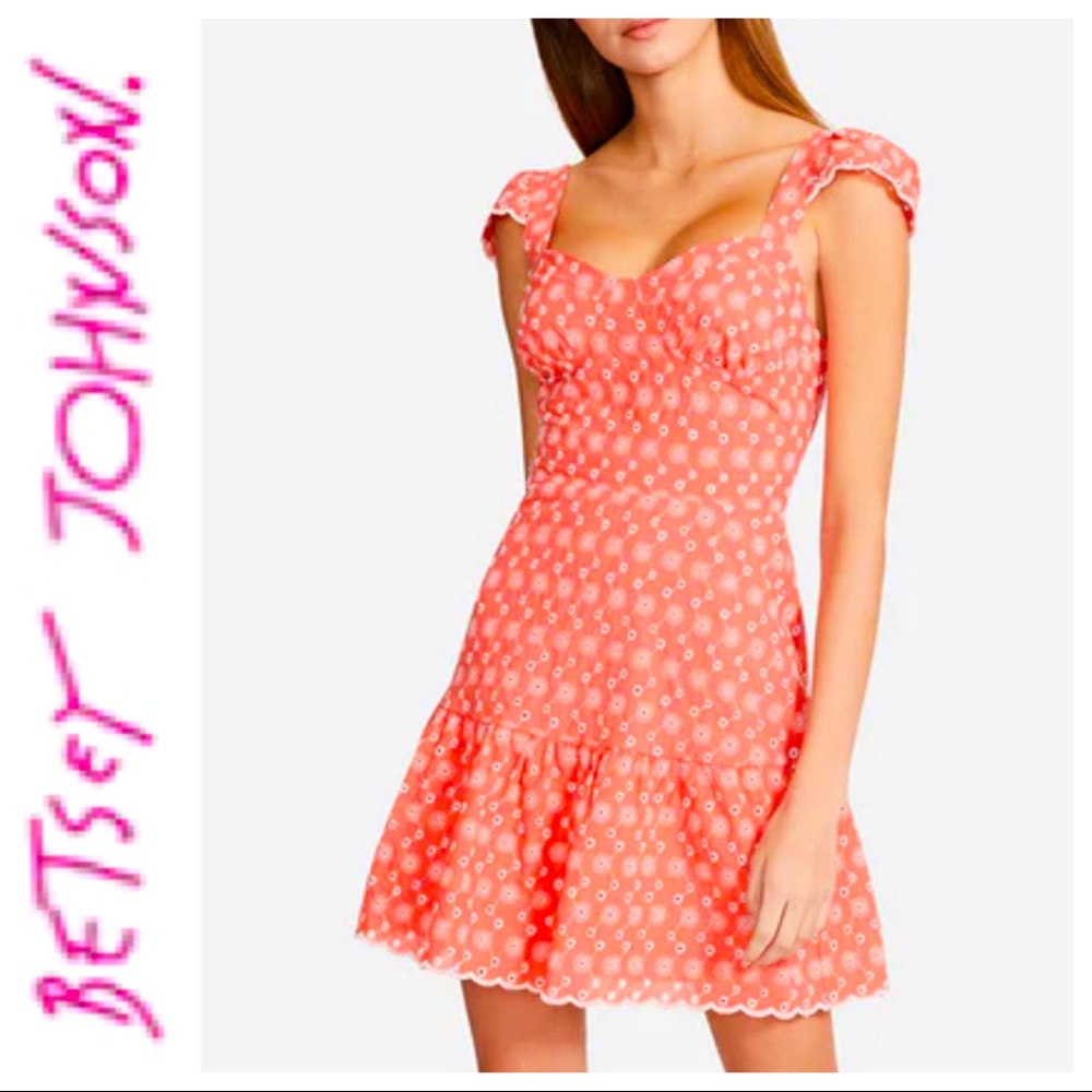 🆕 Betsy Johnson Ditsy eyelet bustier mini dress peachy pink Size Medium C3